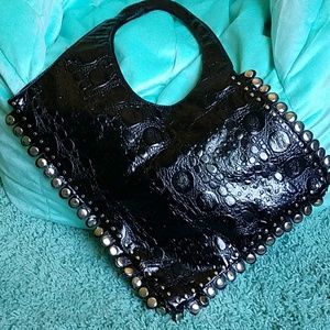 Unique button black handbag